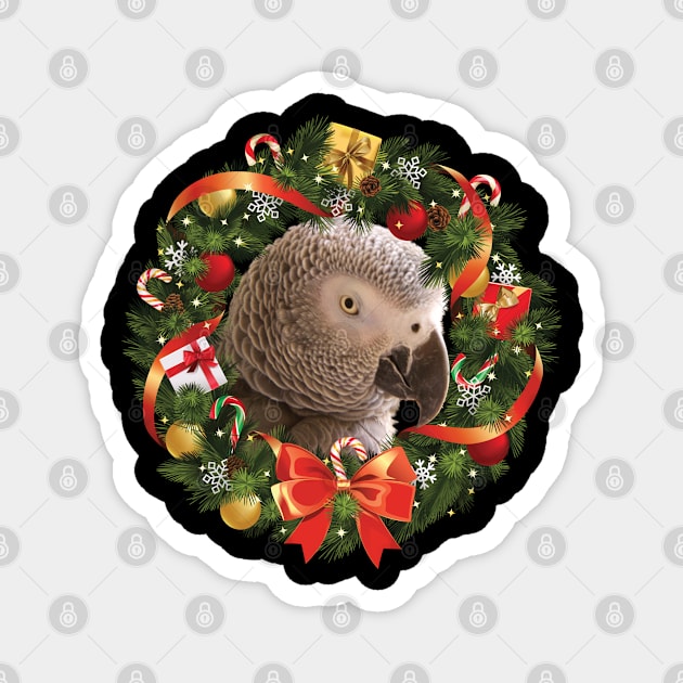African grey parrot Christmas Wreath Magnet by Einstein Parrot