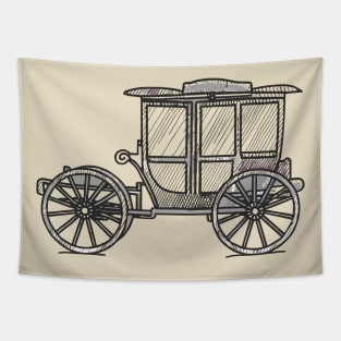Line art of a Horse-drawn carriage Tapestry