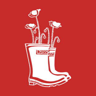 Poppy White Lineart Rain boots T-Shirt