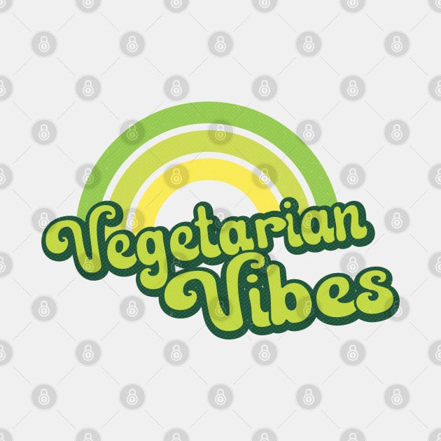 Vegan Vibes Retro Rainbow Green by Jitterfly