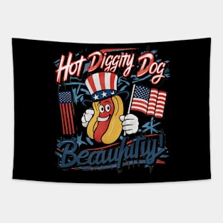 Hot Diggity Dog I Love The USA Patriotic Hot-Dog 4th of July Tapestry