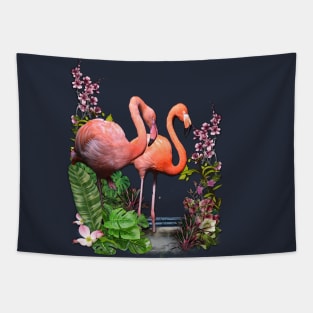 Pink Flowers & Flamingos Tapestry