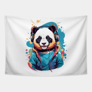 Happy Panda with Headphones Tapestry