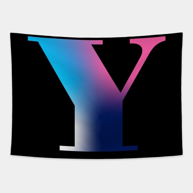 Capital Letter Y Monogram Gradient Pink Blue White Tapestry by Terriology