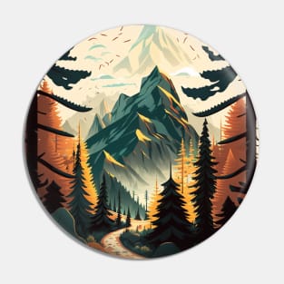 Hiking in Forest Minimal Design, Adventure Mountain Pin