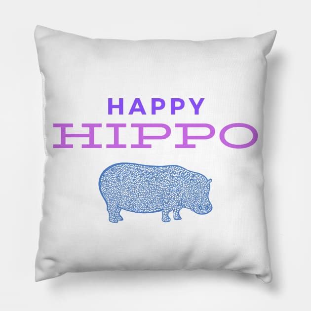 Happy Hippo - Fun Hippopotamus Design - pink and purple Pillow by Green Paladin