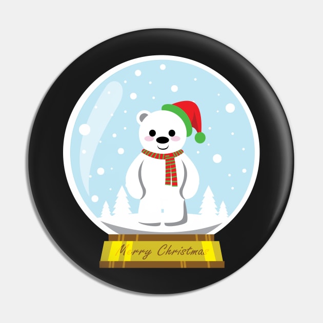 Merry Polar Bear Christmas inside Snowball Glass Pin by Minami14R