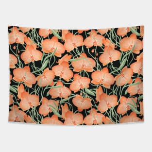 Orange Orchid Pattern Tapestry