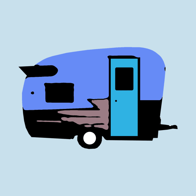 Blue Camper Trailer Vintage by DogfordStudios