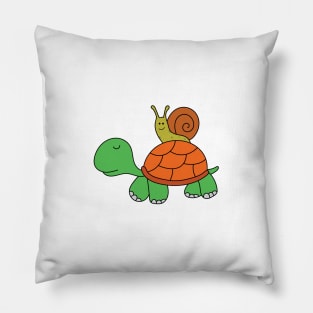 cute snail riding a tortoise Pillow