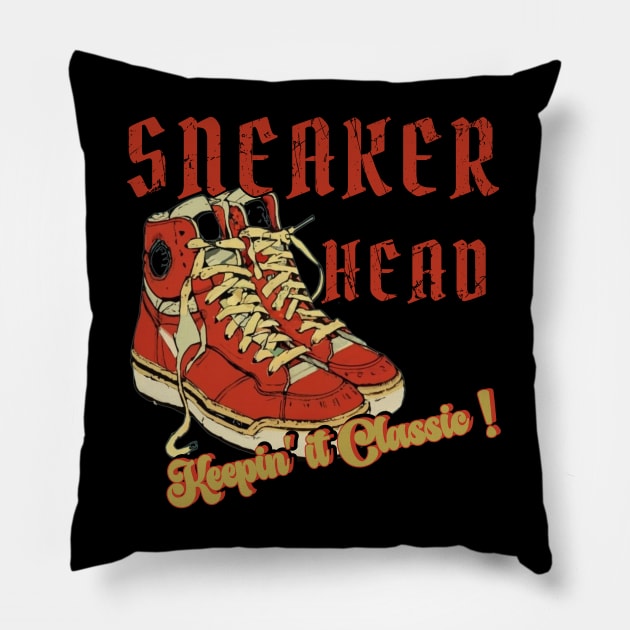 Vintage Style Sneaker Head-Keepin'it Classic Pillow by ARTSYVIBES111