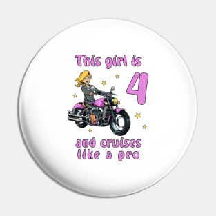 Girl four years old - 4th birthday motorcycle Pin