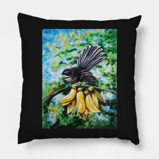 Fantail in Kowhai Blooms Pillow