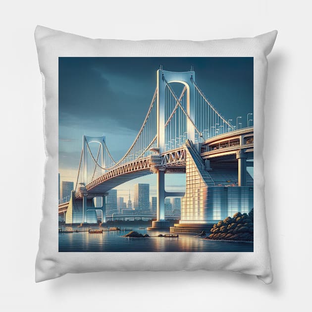 Tokyo Rainbow Bridge Pillow by unrealartwork