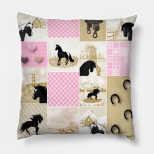 Horse Lovers Patchwork Pattern Pillow