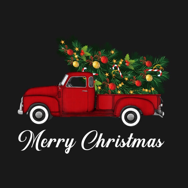 Merry Christmas Retro Vintage Red Truck by Soema