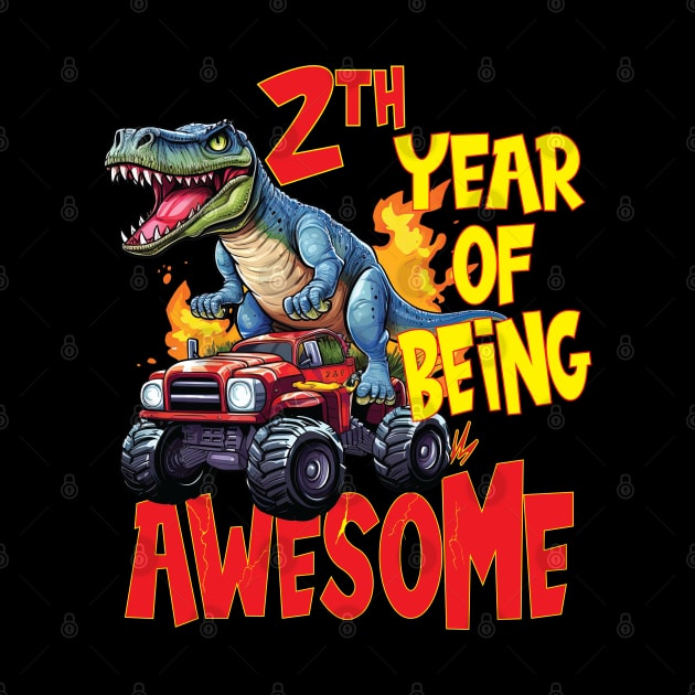 2nd Year of Being Awesome 2yr Birthday Truck Dinosaur Boy Girl 2 Years Old by Envision Styles