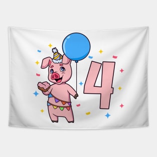 I am 4 with pig - kids birthday 4 years old Tapestry