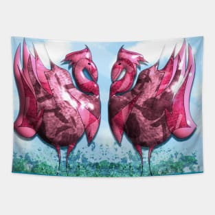 Mirroring, pink birds Tapestry