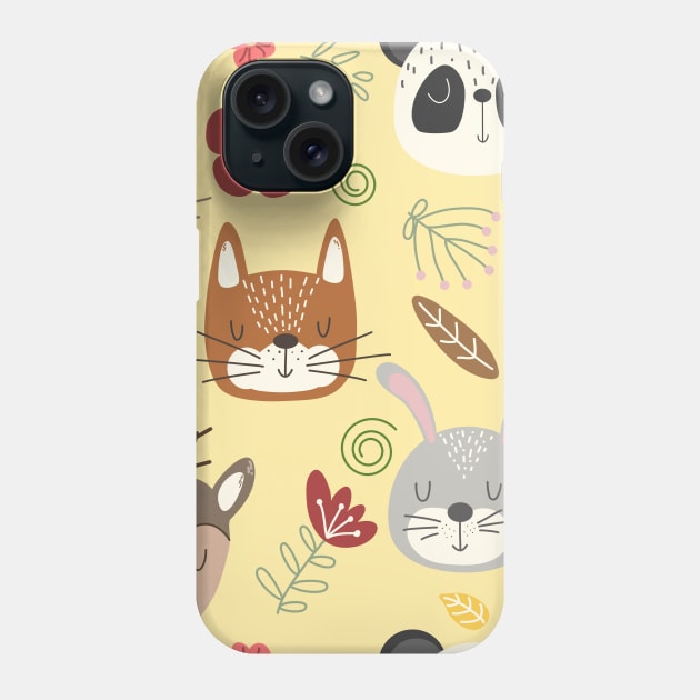 Woodland animals kids pattern yellow background Phone Case by Arch4Design