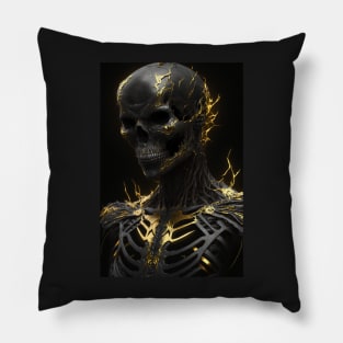 Dark Elegance: A Demon Skull bedecked with Golden Fissures Pillow