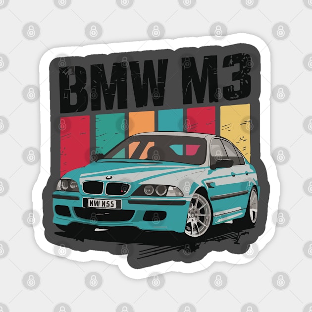 Bmw M3 E46 Drifting Vintage Car Magnet by Cruise Dresses