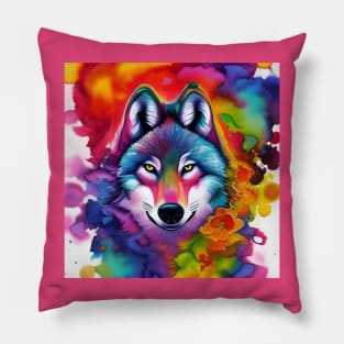 Colorful Wolf Face Pillow