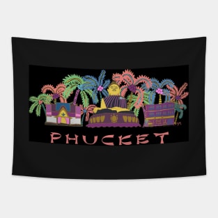 Neon bright night Phucket Thailand - coral, yellow, purple, blue, black Tapestry