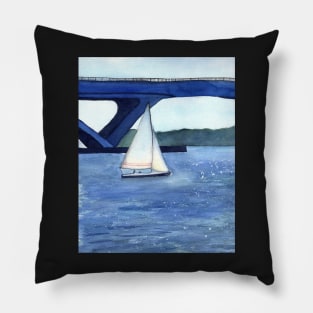 "Off to a journey" Sailboat Watercolor Painting Pillow