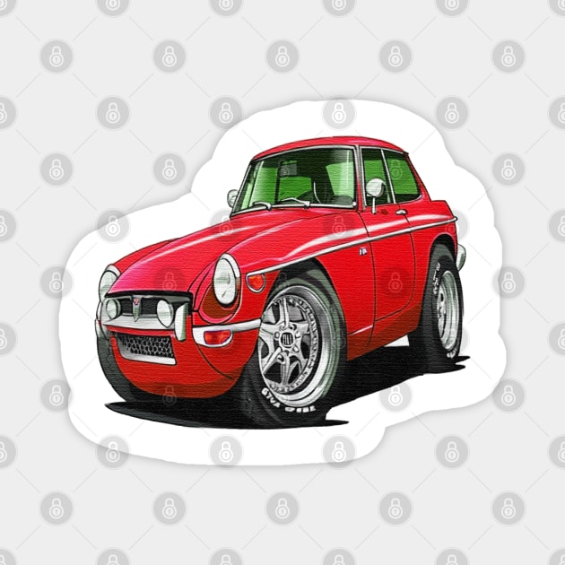 cartoon drawings of MGB GT Red Magnet by JnS Merch Store