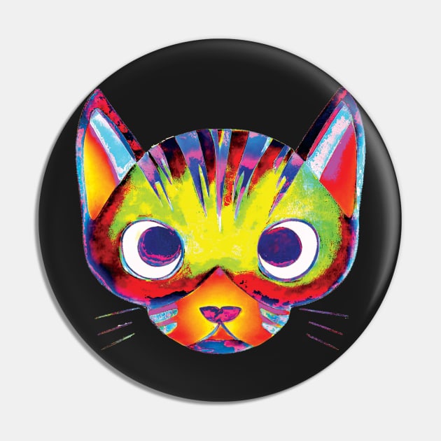 Multicoloured Cat Art Pattern Pin by Geminiartstudio