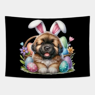 Puppy Newfoundland Bunny Ears Easter Eggs Happy Easter Day Tapestry