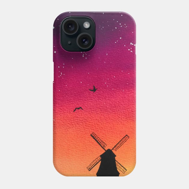 Windmill sunset Phone Case by RosanneCreates