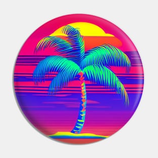 Palm Tree Paradise - Bright Colors on a Black Background Pin