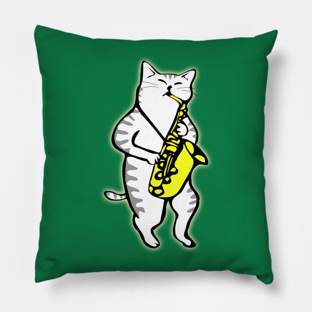 Cat Playing Saxophone Pillow by DonnaPeaches