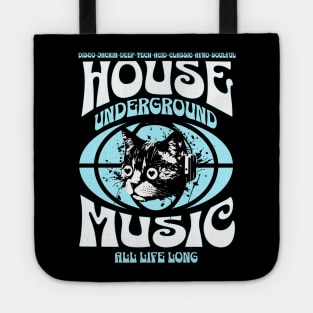 HOUSE MUSIC  - Underground Cat (White/Blue) Tote