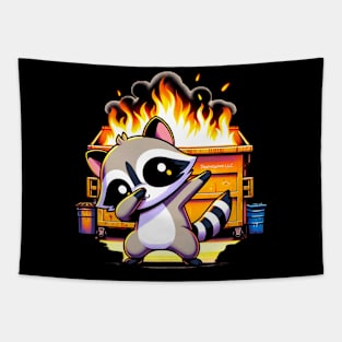 Dabbing Raccoon and Dumpster Fire Tapestry