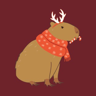 Christmas capybara with candy cane T-Shirt