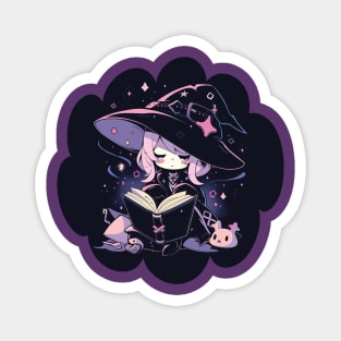 Baby Witch Leo Zodiac Sign Reading Spell Book Chibi Style Magnet