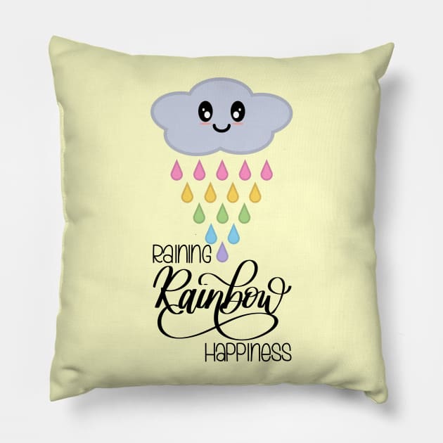 Raining Rainbow Happiness Kawaii Cute Rain Cloud in Yellow Pillow by Kelly Gigi