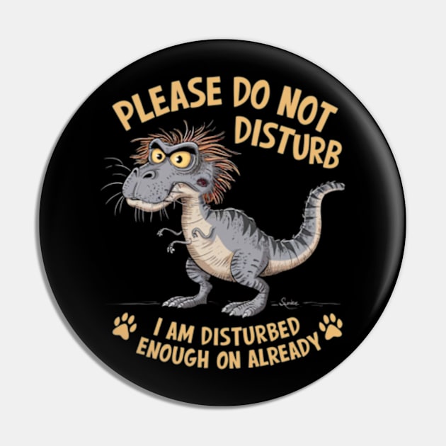 A whimsical cartoon drawing of a disheveled t-rex, with its fur sticking out in all directions and large yellow eyes showing irritation. Pin by YolandaRoberts