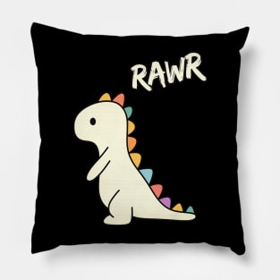 Cute Rainbow Dinosaur Saying Rawr – Funny Cartoon Dino Design Pillow