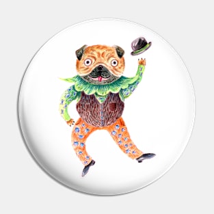 Pug in a hat. Dancing pug in a suit. funny dog Pin