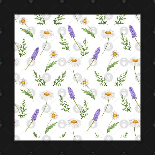 White Daisy, Lavender and Fern Floral by VioletGrant