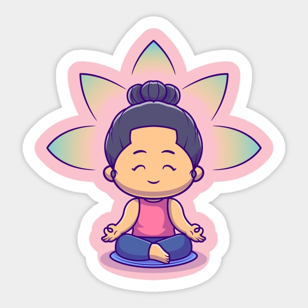 Cute Woman Meditation Yoga Cartoon