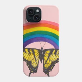 Yellow butterfly Machaon with rainbow Phone Case