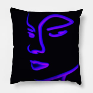 Purple Neon outline of a girl's face Pillow