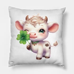 Clover Cow St Patricks Day Pillow