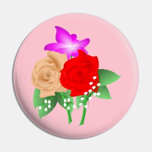 Red and Peach Rose Design Pin