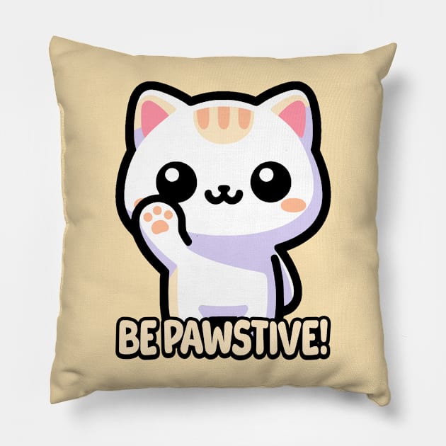 Be Pawsitive! Cute Cat Pun Pillow by Cute And Punny